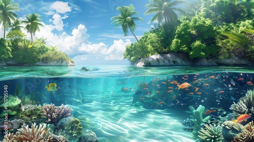 tropical island paradise with crystalclear waters and colorful fish aigenerated digital artwork photo