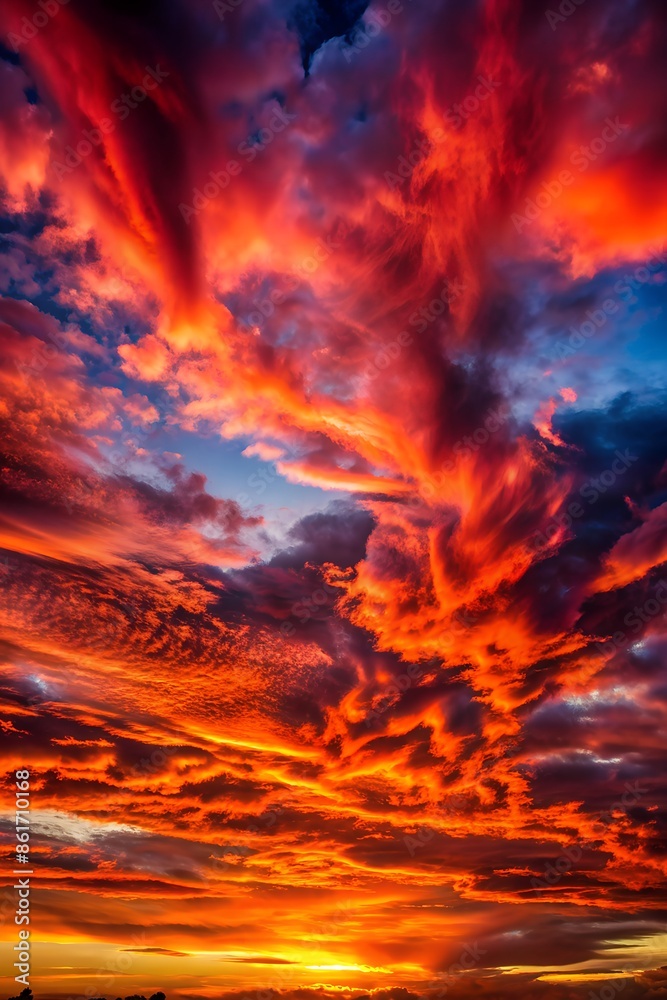 Sunset over the sea Red Cloudy Sky View Sunset over the sea Red Cloudy Sky View