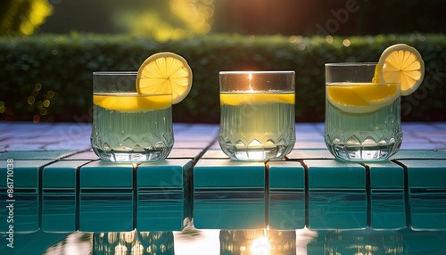 Glasses of Lemonade by Pool