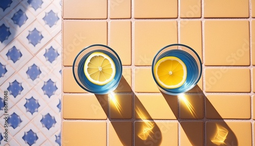 Glasses of Lemonade by poolside