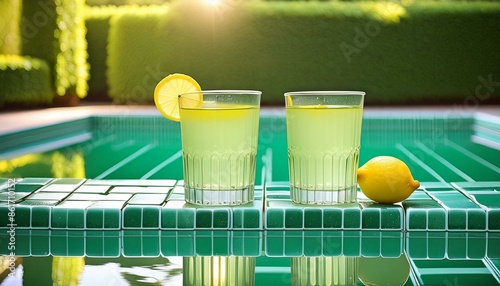 Glasses of Lemonade by Poolside