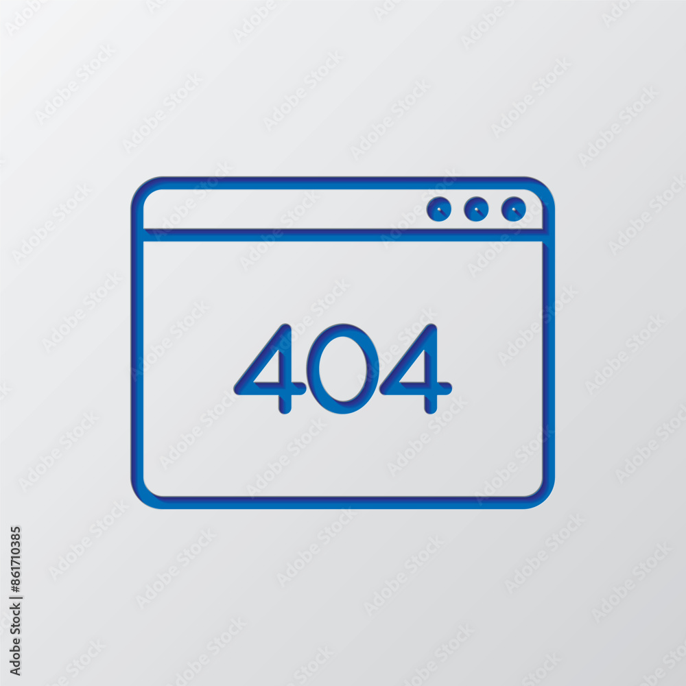 Browser with 404 error simple icon vector. Flat design. Paper cut design. Cutted blue symbol with shadow. Gray background Browser with 404 error simple icon vector. Flat design. Paper cut design. Cutted blue symbol with shadow. Gray background