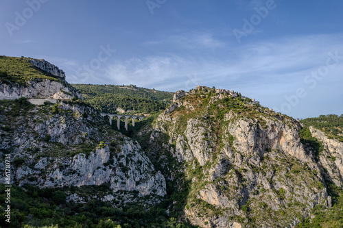 Aerial summer view of Èze, French Riviera (Côte d'Azur), France