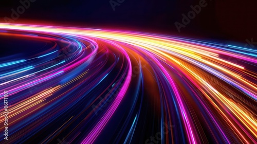 vibrant light trails creating dynamic motion effect highspeed abstract illustration on black background ai generated art
