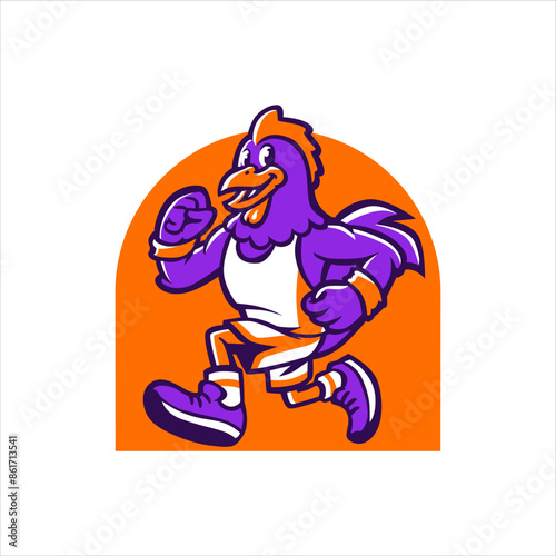 Running Rooster mascot logo