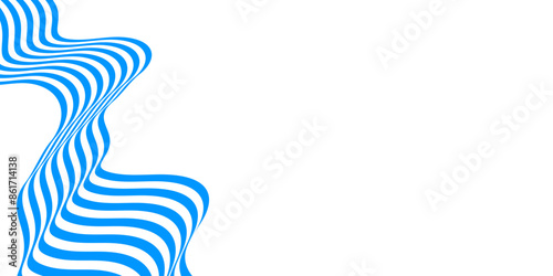 Blue on white abstract perspective line wave background with 3d dimensional effect isolated on white