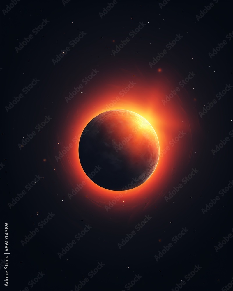 Fototapeta premium Celestial event of a solar eclipse captured in space. Stunning view showcasing the sun's corona glowing around the darkened moon.