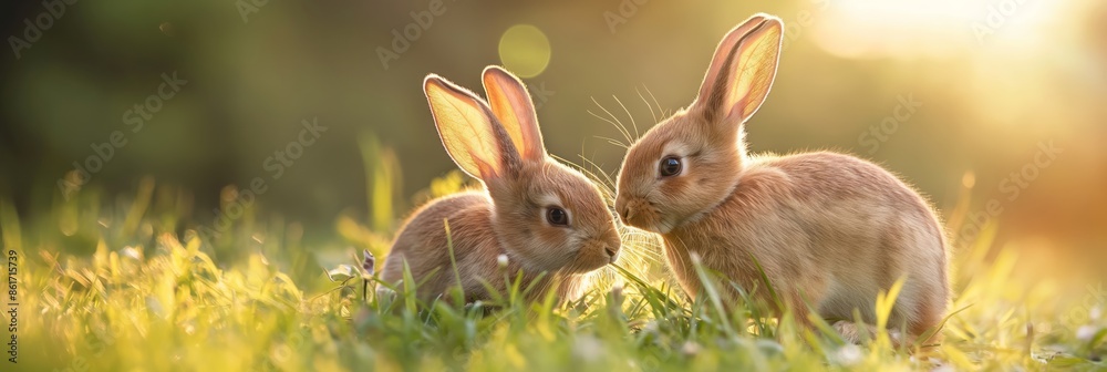 Image grabs a close-up of two rabbits gently touching noses in the soft ...