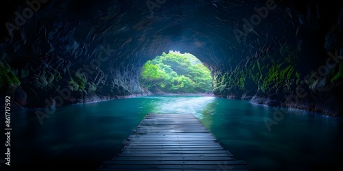 Exploring the Famous Manjanggul Cave in Jeju, South Korea. Concept Adventure Travel, Cave Exploration, Jeju Island, South Korea, Manjanggul Cave photo