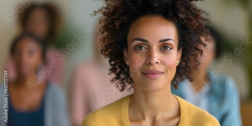 Leading Addiction Recovery Group Therapy Black Female Psychologist Guides Diverse Participants. Concept Therapist-led Group Sessions, Addiction Recovery Support, Diverse Participants photo