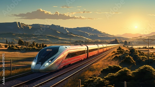 Profile of modern train in a landscape