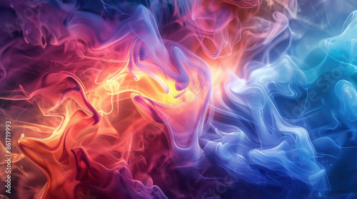 A colorful, abstract painting of smoke and fire