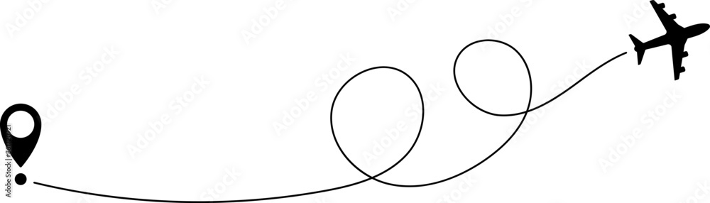 Airplane line path icon of air plane flight route with start point and line trace. Vector illustration. Airplane line path icon of air plane flight route with start point and line trace. Vector illustration.