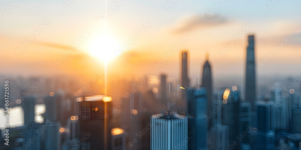 Fototapeta premium Captivating sunset skyline of a modern city featuring dynamic architecture and bustling business sector. Concept Modern Architecture, City Skylines, Sunset Views, Urban Landscapes, Business Districts