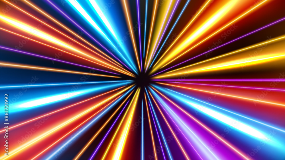 Abstract Tunnel Speed Light Starburst Background Dynamic Technology Concept, Vector Illustration