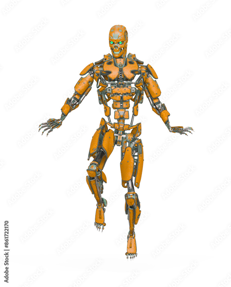 mega cyborg is floating and looking for action in white background mega cyborg is floating and looking for action in white background