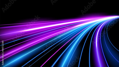 Colorful Light Trails, Long Time Exposure Motion Blur Effect, Vector Illustration