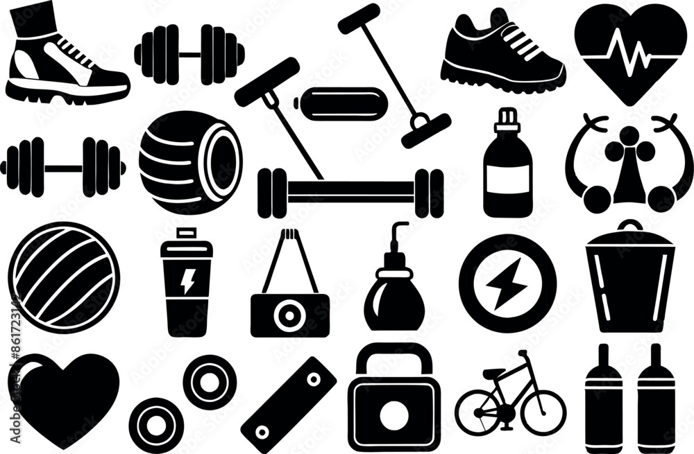 Obraz premium Health and Fitness related concept editable stroke outline icons isolated on white background flat vector illustration