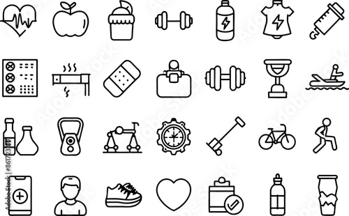 Wallpaper Mural Health and Fitness related concept editable stroke outline icons isolated on white background flat vector illustration Torontodigital.ca
