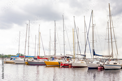 Sailboats and yachts parked in the seaport on summer, yacht port.    photo