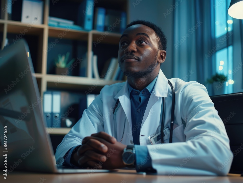 Obraz premium Scientist typing away at his laptop, possibly conducting research or analyzing data