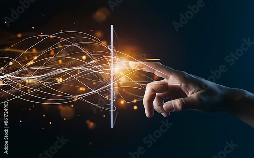 Business hand clicks virtual screen