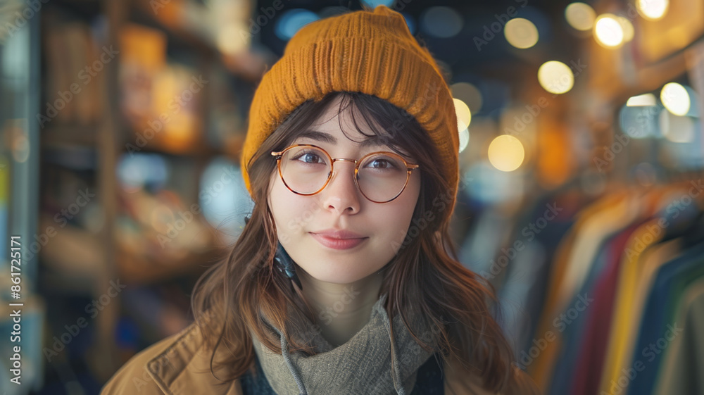 Young woman shopping in a clothing store, photo.generative ai