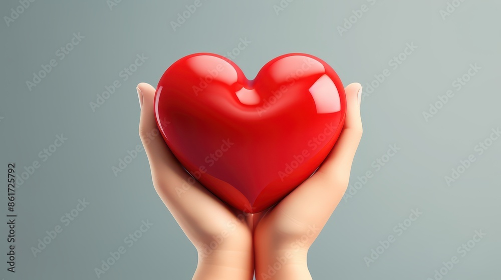 Realistic 3d hand holding red heart love shape Realistic 3d hand holding red heart love shape