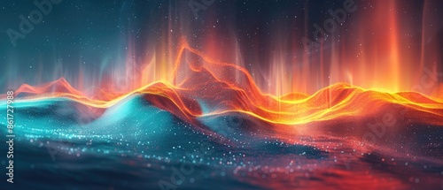 Abstract landscape with glowing light and vibrant colors. photo