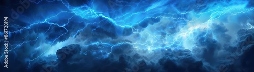 Realistic thunder light and blue smoke cloud bottom frame