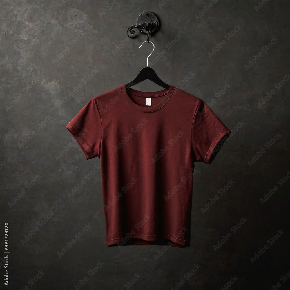 Create a blank mockup of a dark red t-shirt on a hanger, ready for custom designs. tshirt, shirt Create a blank mockup of a dark red t-shirt on a hanger, ready for custom designs. tshirt, shirt