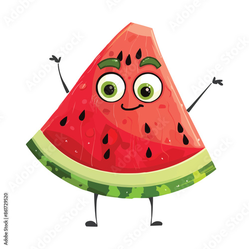 a happy Watermelon cartoon character with arms and legs on white background