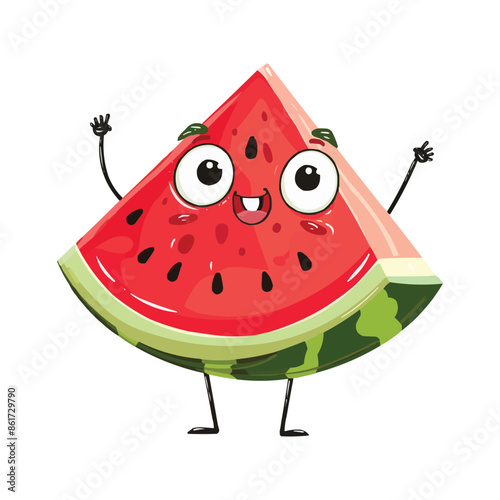 a happy Watermelon cartoon character with arms and legs on white background