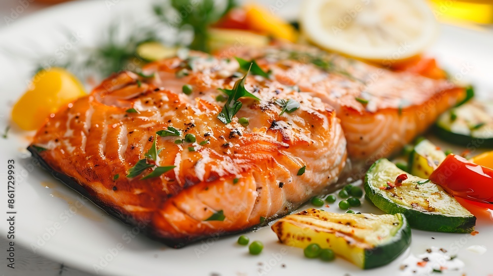 Grilled salmon with vegetables