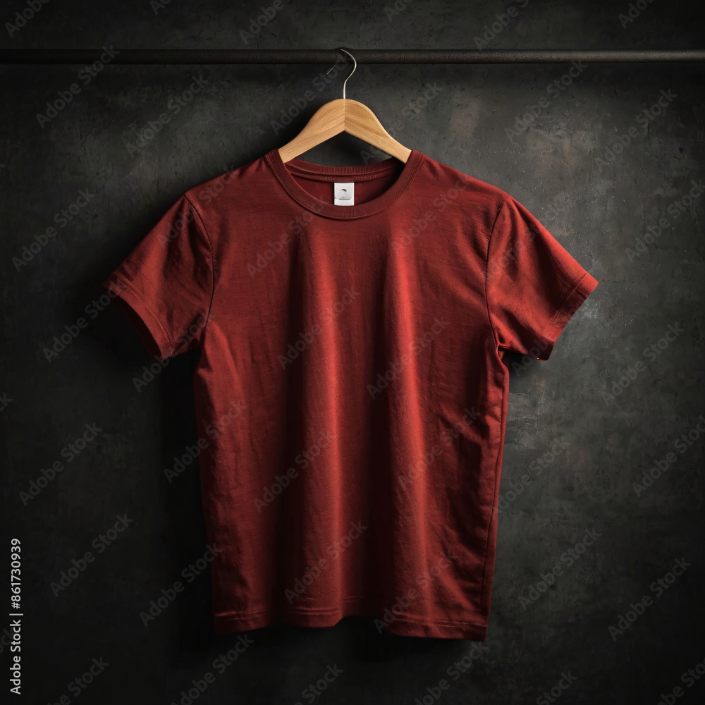Create a blank mockup of a dark red t-shirt on a hanger, ready for custom designs. tshirt, shirt Create a blank mockup of a dark red t-shirt on a hanger, ready for custom designs. tshirt, shirt