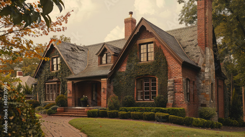 A classic red brick house stands as an enduring symbol of timeless charm. The rich texture and warm hues create an inviting and comforting ambiance, blending tradition with enduring style.