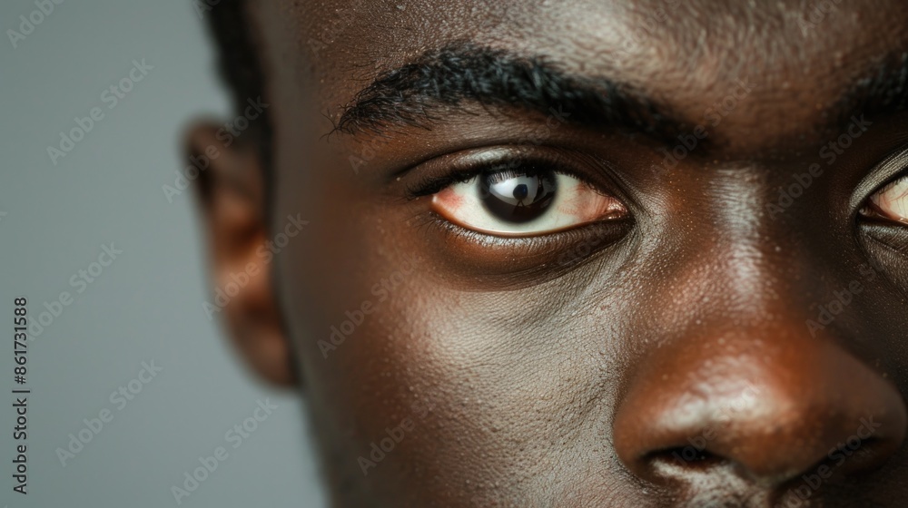 Fototapeta premium A man with a beard and dark eyes. The man's eyes are open and staring at the camera