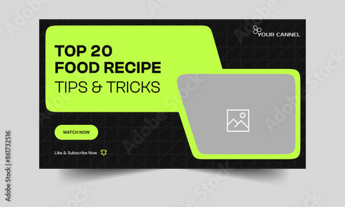 Top food recipe tips and tricks web set banner design for video thumbnail banner design, food review video cover banner design, fully editable vector eps 10 file format