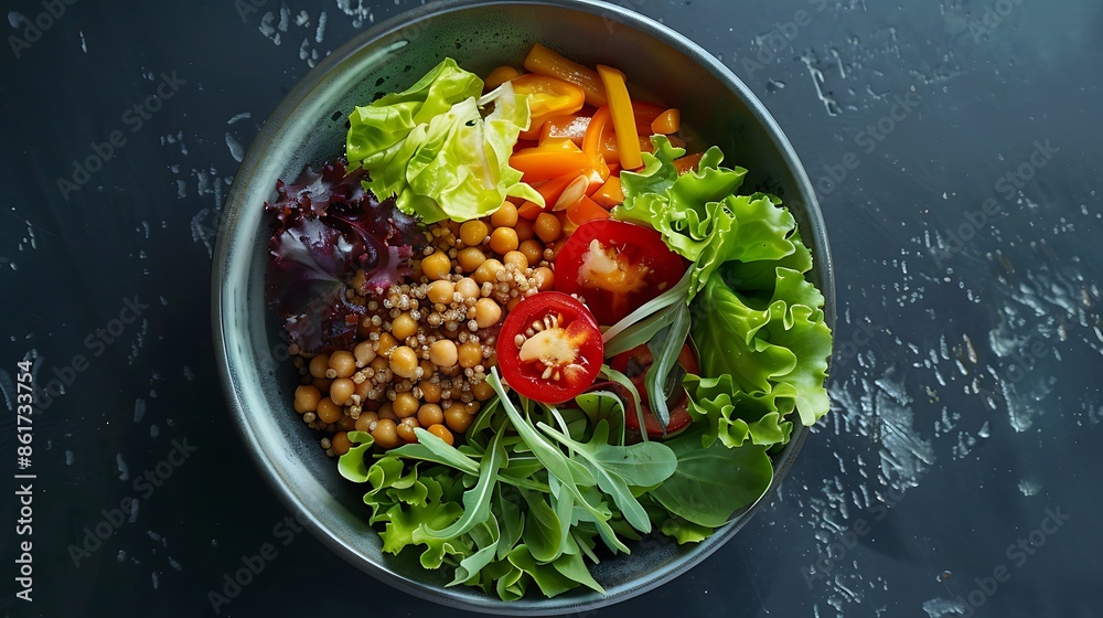 Healthy and delicious bowl with buckwheat and salad of chickpea fresh pepper and lettuce leaves Healthy and delicious bowl with buckwheat and salad of chickpea fresh pepper and lettuce leaves