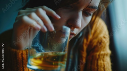 A woman holding a glass of alcohol