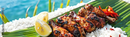 A plate of Micronesian chicken kelaguen with grated coconut photo