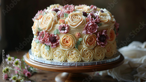 Cake with butter cream flowers