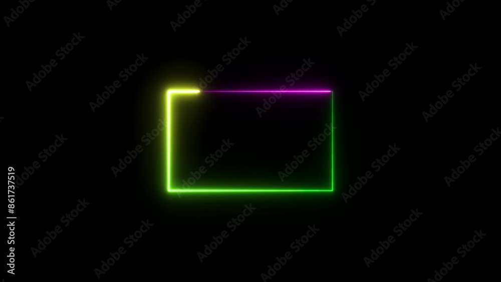 Abstract neon sing square round icon animation on black background. Abstract neon sing square round icon animation on black background.