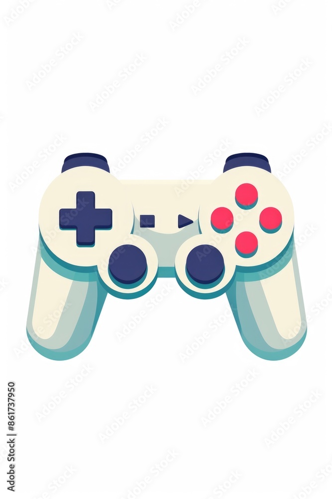 A white controller with blue buttons and a red circle. The controller is designed to be used with a video game