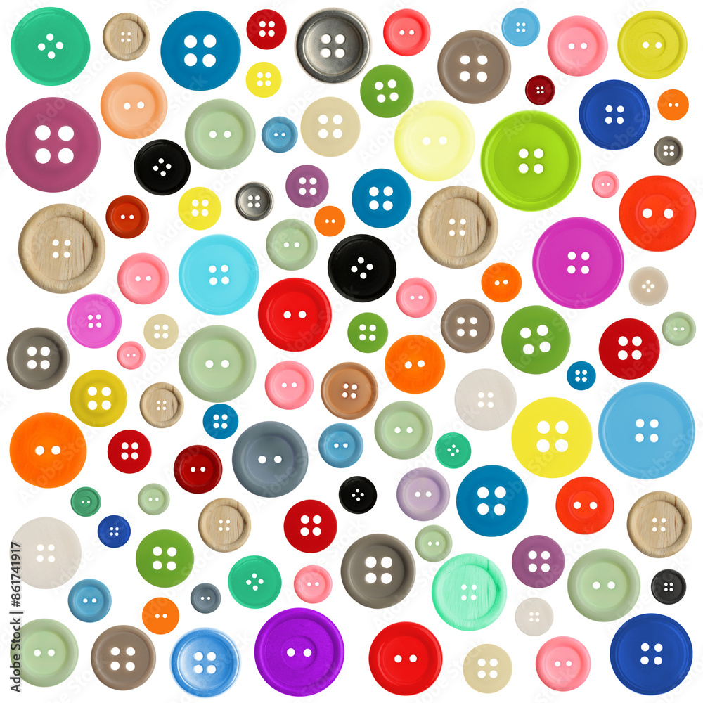 Many different buttons isolated on white. Sewing accessory Many different buttons isolated on white. Sewing accessory