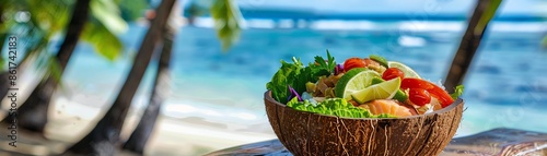 A traditional Fijian kokoda with fresh fish marinated in coconut milk photo