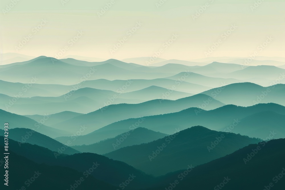 Fototapeta premium The mountains are covered in lush green trees and the sky is a light blue color. The mountains are very tall and the trees are spread out across the landscape