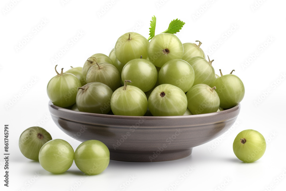 Bunch of green gooseberries, natural fresh berry food for healthy nutrition.