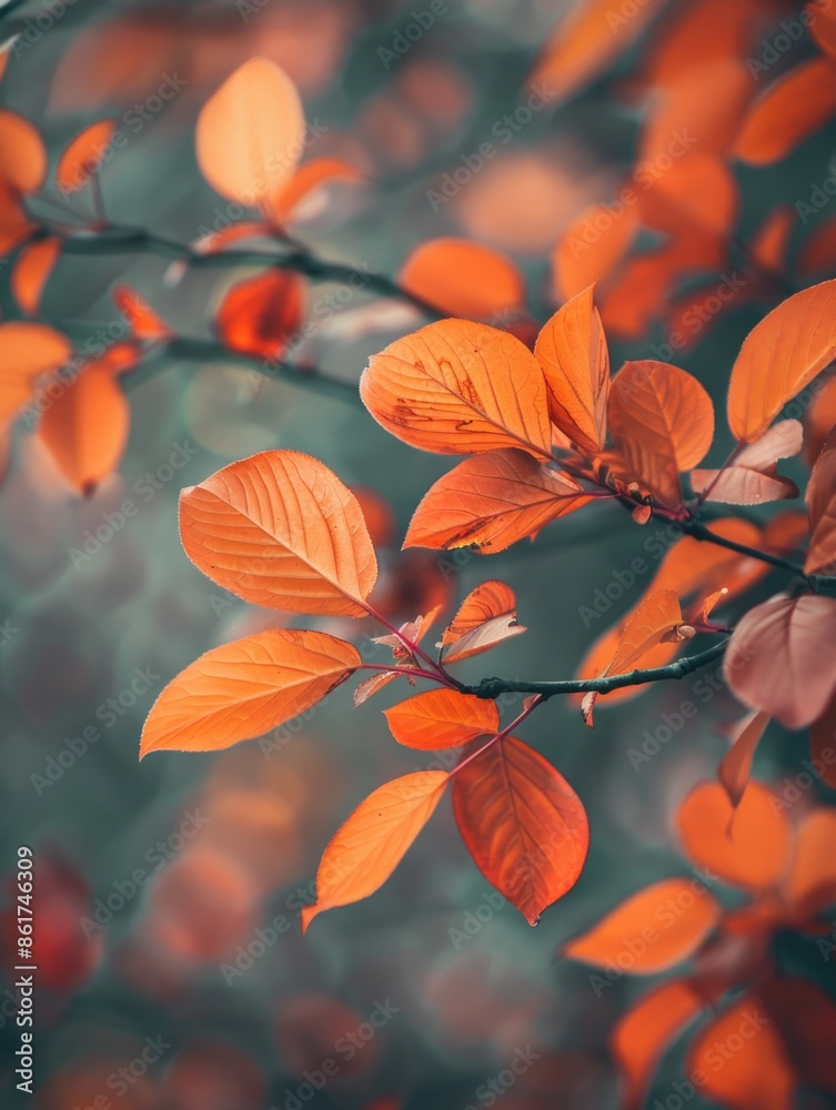 A close-up shot of an orange branch with vibrant fall leaves A close-up shot of an orange branch with vibrant fall leaves