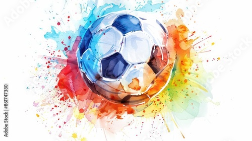 Wallpaper Mural Watercolor clipart of a soccer ball on a white background with vibrant, splashy hues Torontodigital.ca